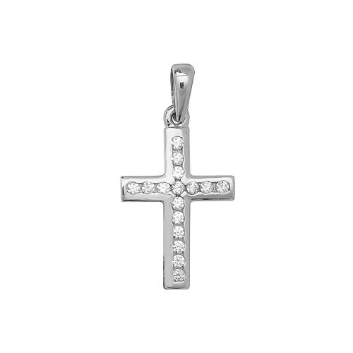 9ct White Gold Cz Cross Pendant 