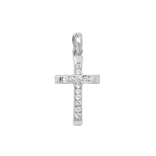 9ct White Gold Cz Cross Pendant 