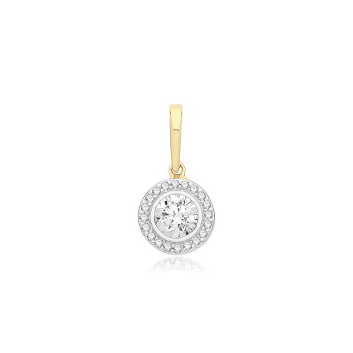 9ct Gold Cz Round Halo Pendant 