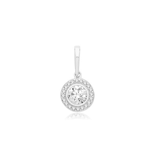 9ct White Gold Cz Round Halo Pendant 