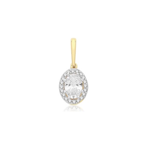 9ct Gold Cz Oval Halo Pendant 