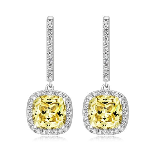 Yellow Cushion Cut Halo Style Drop Earrings LEG0073Y