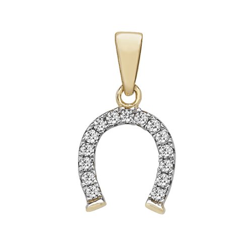 9ct Gold Cz Horseshoe Pendant 