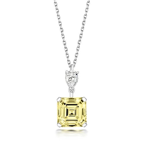 Yellow Asscher Cut And Pear Shape Classic Pendant On Running Chain LPG0020Y