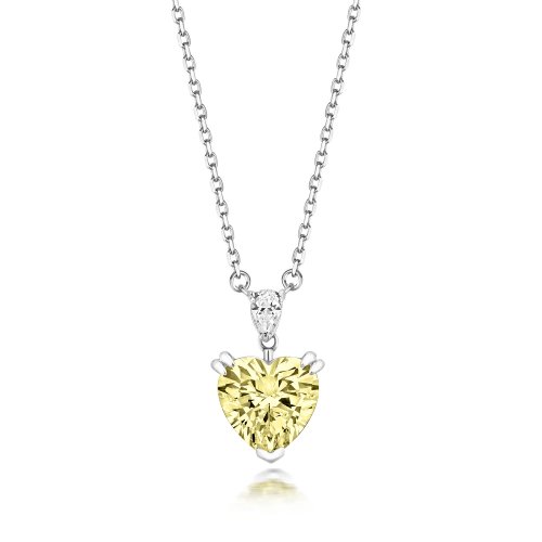 Yellow Heart And Pear Shape Classic Pendant On Fixed Chain LPG0022Y
