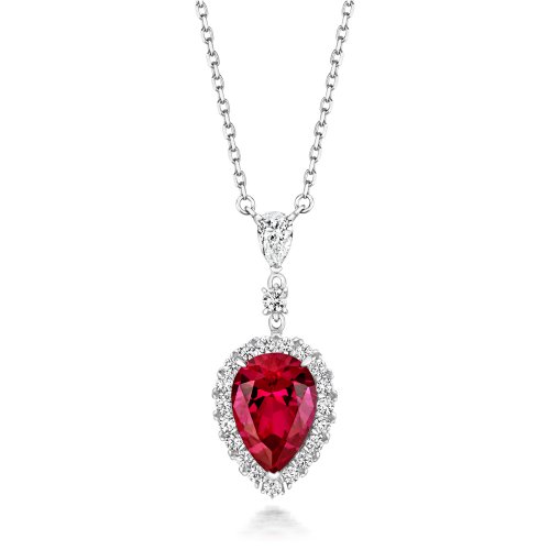 Red Pear Shape Cluster With Double Drop Pendant On Fixed Chain LPG0025R