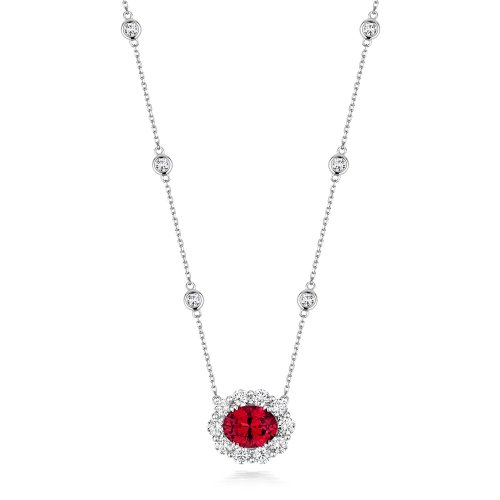 Red Oval Cluster Pendant On Fixed Stone Set Chain LPG0026R