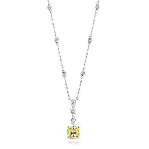 Yellow Cushion With Multi Shape Drop Pendant On Fixed Stone Chain LPG0023Y