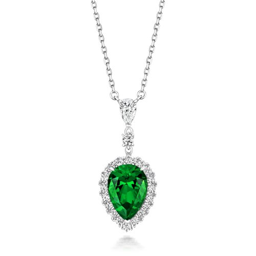 Green Pear Shape Cluster With Double Drop Pendant On Fixed Chain LPG0025E