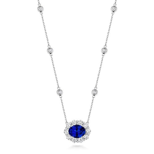 Blue Oval Cluster Pendant On Fixed Stone Set Chain LPG0026S