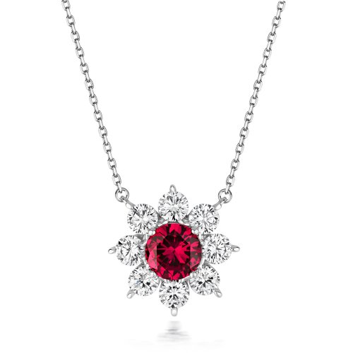 Red Round Cluster Flower Style Pendant On Fixed Chain LPG0028R