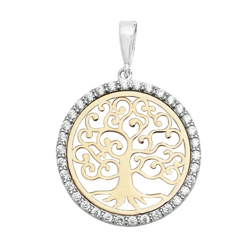 9ct Gold Cz Halo Tree Of Life Pendant 