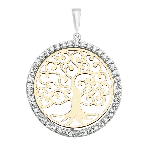 9ct Gold Cz Halo Tree Of Life Pendant 