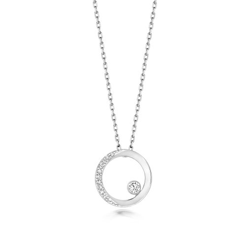 Diamond Circle Necklace In 9ct White Gold 
