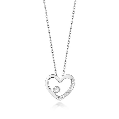 Diamond Heart Necklace In 9ct White Gold 
