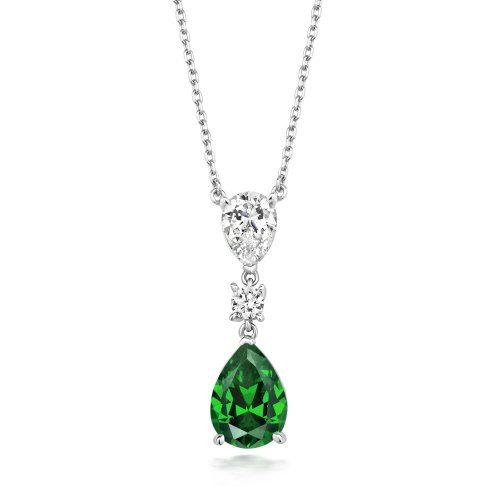 Green Pear Shape Triple Drop Claw Set Pendant On Fixed Chain LPG0037E