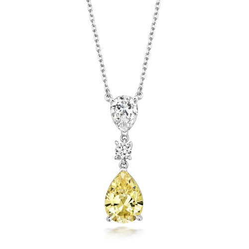 Yellow Pear Shape Triple Drop Claw Set Pendant On Fixed Chain LPG0037Y