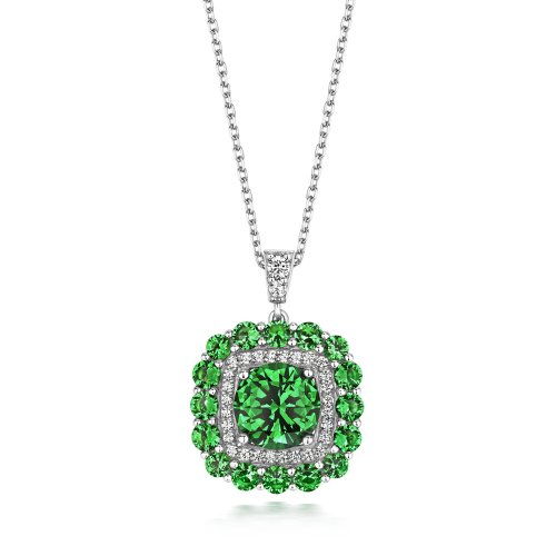 Green Round Centre Double Cluster Pendant On Running Chain LPG0042E