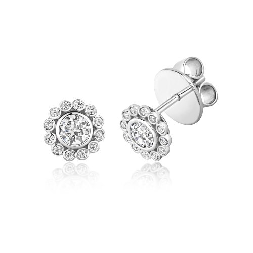 Round Centre With File Scallop Edge Cluster Stud Earrings LEG0092