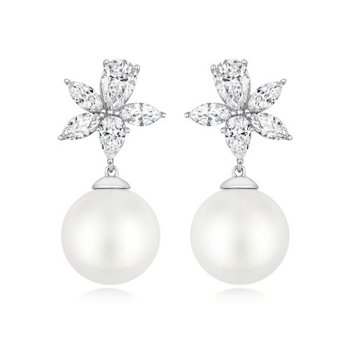 Pear Shape And Marquise Cluster With Pearl Drop Earrings LEG0104