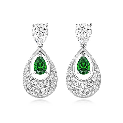 Green Ear Shape Pave Set Drop Earrings LEG0113E
