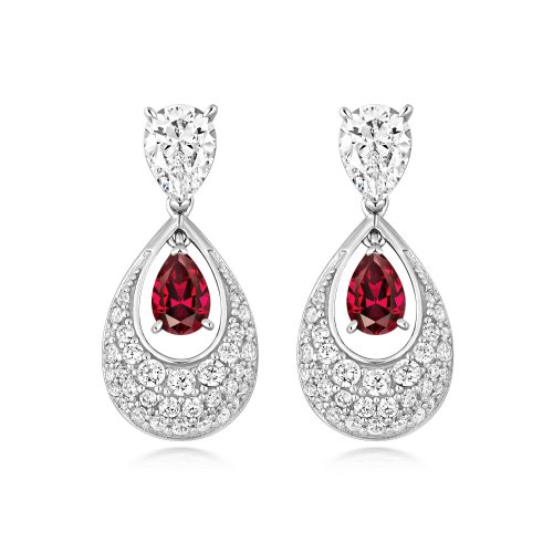 Red Pear Shape Pave Set Drop Earrings LEG0113R