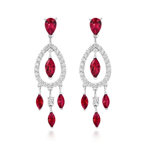 Red Fancy Shapes Stones Silhouette Chandellier Drop Earrings LEG0115R