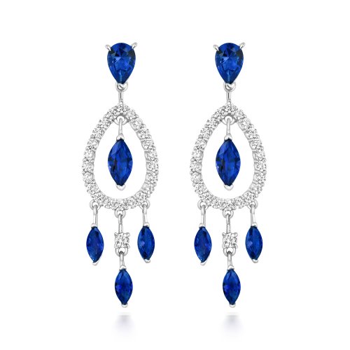 Blue Fancy Shapes Stones Silhouette Chandellier Drop Earrings LEG0115S