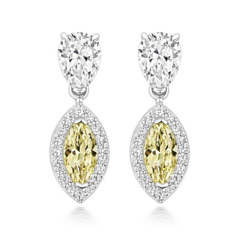 Pear Shape And Yellow Marquise Halo Style Drop Earrings LEG0118Y