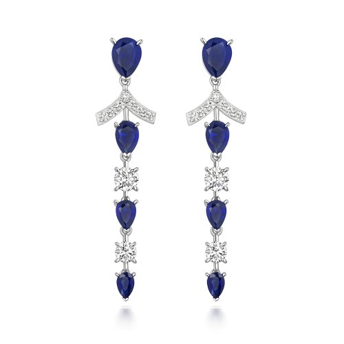Blue Pear Shape And White Round Oriental Inspired Drop Earrings LEG0119S