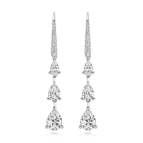 Graduated Triple Pear Shape Claw Set Drop Earrings LEG0122