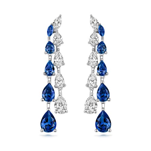 White And Blue Pear Shape And Marquiase Claw Set Double Graduated Drop Earrings LEG0125S