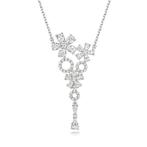 Grain Set Circles And Claw Set Flower Pendant On Fixed Chain LPG0048