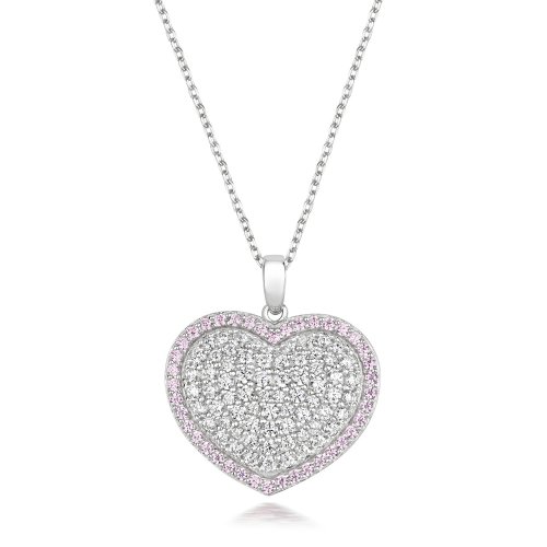 Heart With Pink Surround Pave Set Pendant On Running Chain LPG0050