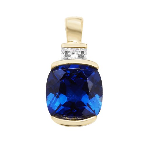 9ct Gold Cushion Created Sapphire And White Sapphire Pendant 