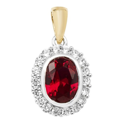 9ct Gold Oval Created Ruby And White Sapphire Pendant 