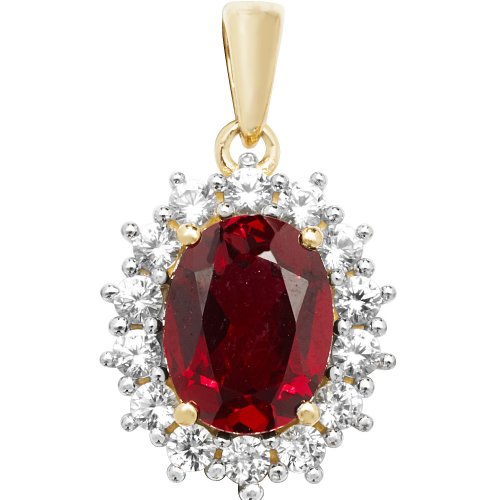 9ct Gold Oval Created Ruby And White Sapphire Pendant 