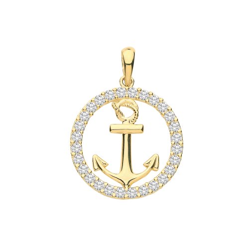 9ct Gold Cz Anchor Pendant 