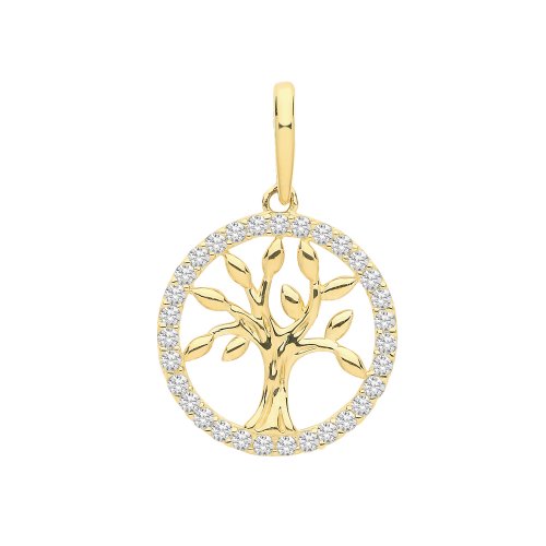 9ct Gold Cz Tree Of Life Pendant 