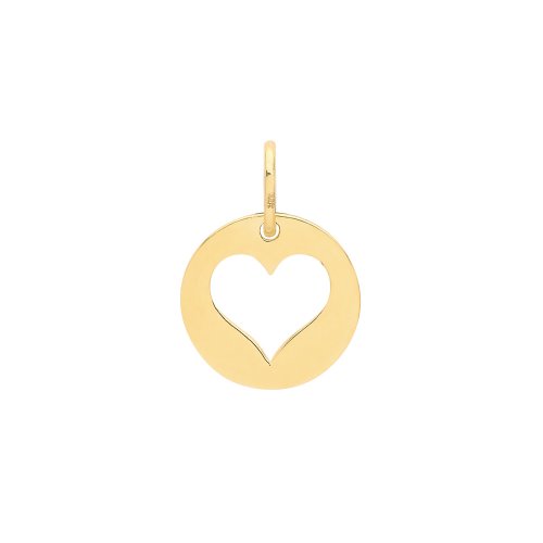 9c Gold  Heart Round Pendant 