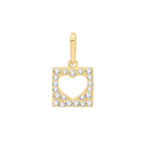 9c Gold Cz Heart Square Pendant 