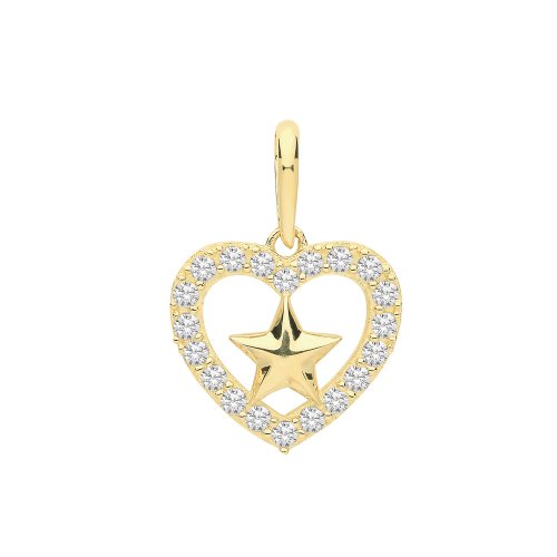 9ct Gold Cz Heart And Star Pendant 