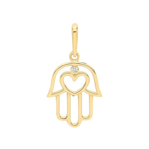 9ct Gold Cz Set Hamsa Pendant 