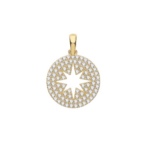 9ct Gold Cz Star Round Pendant 
