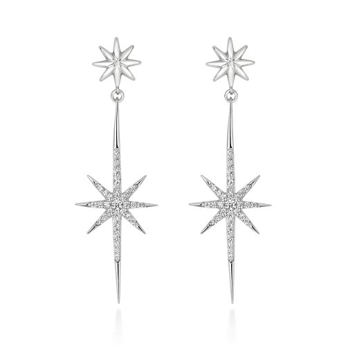 Long Star Pave Set Drop Earrings LEG0128