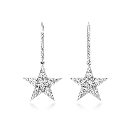 Pave Set Star Ear Clip Drop Earrings LEG0130