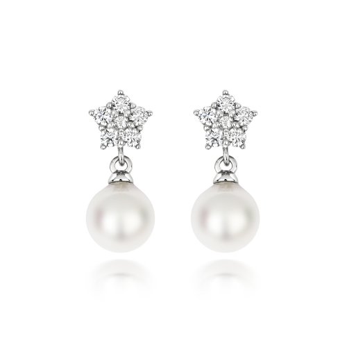6 Stone Cluster With Pearl Drops Earrings LEG0131