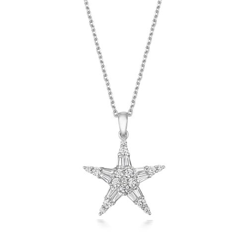 Baguette And Round Stone Star Pendant On Running Chain LPG0053