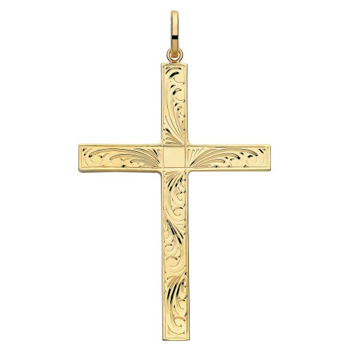 9ct Gold Engraved Cross Pendant 