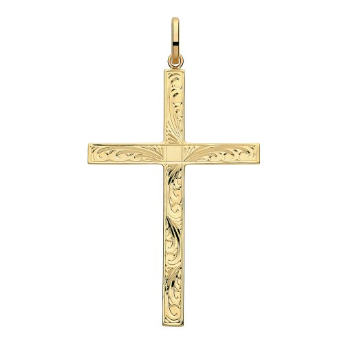 9ct Gold Engraved Cross Pendant 